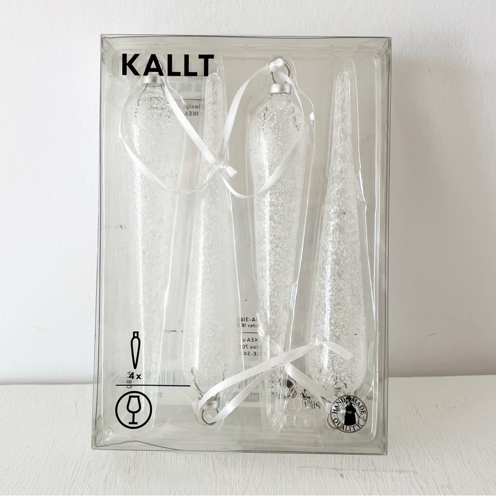 IKEA KALLT 4 White Glass 7” Christmas Ornaments‎